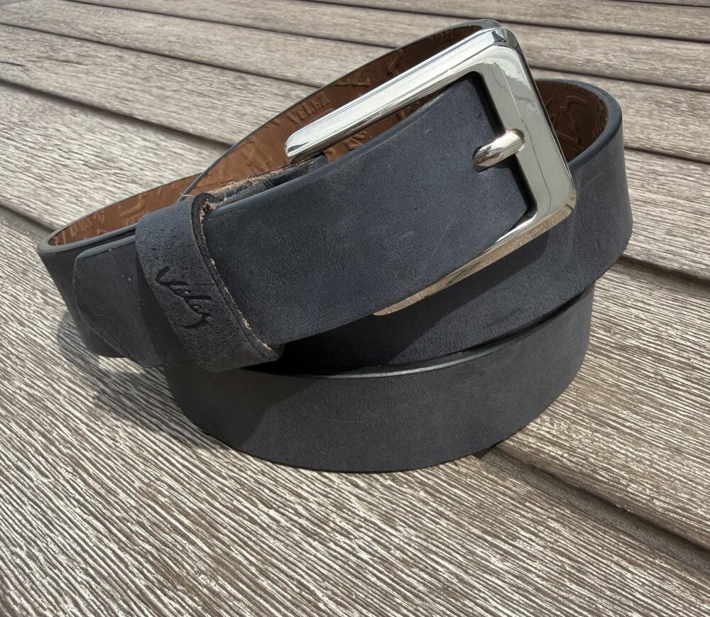 Velez Black Suede Leather Belt Silver Square Oversized Buckle Large Columbia